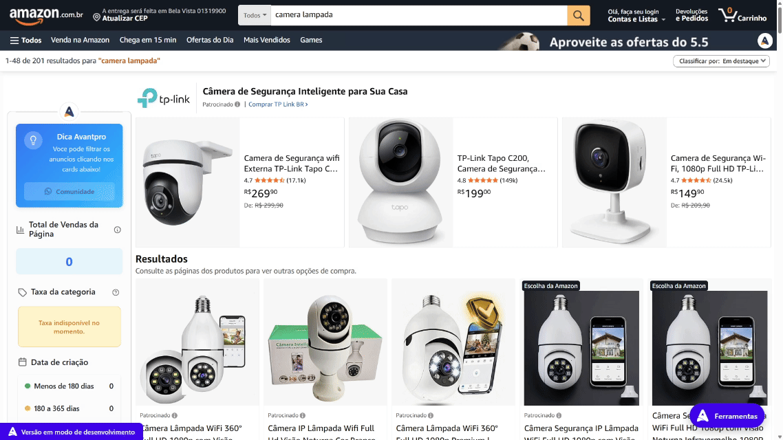 Painel de Ferramentas do Avantpro Amazon