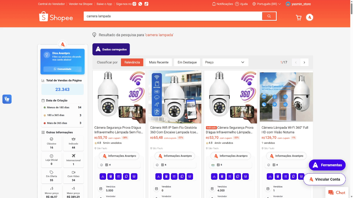 Painel de Ferramentas do Avantpro Shopee