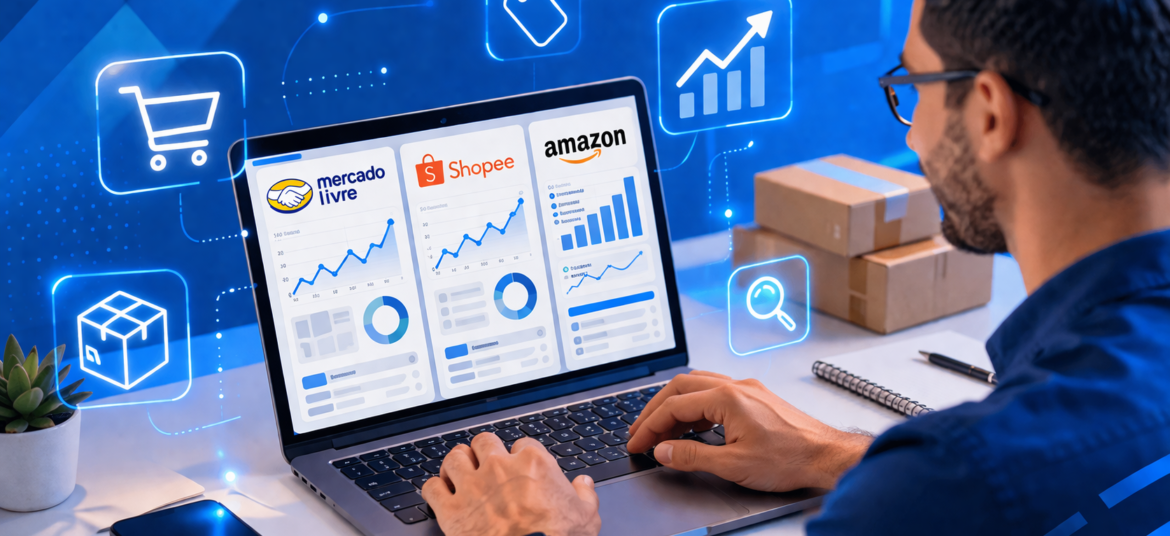 Tela de computador mostrando como vender mais nos marketplaces